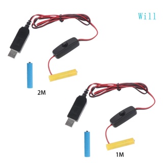 Will สายเคเบิลแบตเตอรี่ AAA USB แบบเปลี่ยน 2 ชิ้น สําหรับไฟ LED คริสต์มาส พร้อมสวิตช์