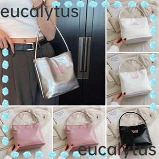 Eucalytus1 กระเป๋าถือ กระเป๋าสะพายไหล่ หนัง PU ทรงบักเก็ต ขนาดใหญ่ จุของได้เยอะ สีพื้น แฟชั่นสําหรับสตรี