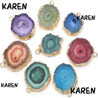 Karen จี้หินอาเกตธรรมชาติ สีฟ้า กุหลาบ สีขาว สีเขียว สีแดง สําหรับทําเครื่องประดับ สร้อยคอ สร้อยข้อมือ