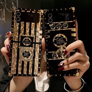 เคสโทรศัพท์มือถือ ทรงสี่เหลี่ยม หรูหรา สําหรับ Samsung Galaxy Z Flip 3 Flip 4