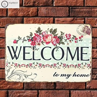 [Highbest.th] แผ่นโลหะ ทรงสี่เหลี่ยมผืนผ้า ลาย Welcome สไตล์วินเทจ สําหรับตกแต่งผนังบ้าน