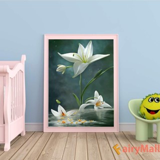 ❤ Fairymall LYEAA 5D DIY สว่านกลมเต็ม Lilywhites Art Home Dekoration (A6436)