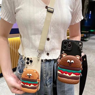 เคสโทรศัพท์มือถือ ลายการ์ตูนหมีแฮมเบอร์เกอร์น่ารัก พร้อมกระเป๋าสตางค์ สําหรับ Samsung Galaxy A14 LTE A13 LTE A12 A11 A04 A04S A04E A03 Core A03S A02 A02S A01 A21S A22 A23 A24 A31 A32 A33 A34 5G