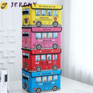 Jeromy กล่องเก็บของเล่น กันชื้น กันน้ํา ลายการ์ตูนรถบัสน่ารัก ขนาดใหญ่ พร้อมฝาปิด สําหรับบ้าน
