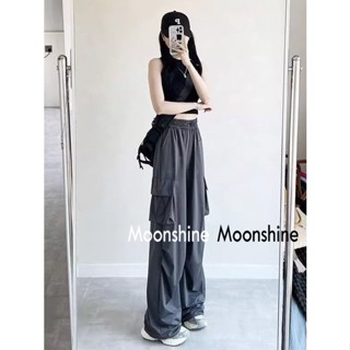 Moon กางเกงขายาว คาร์โก้ กางเกง เชือกอเมริกันคลาสิค Cargo pants 2023 NEW 080724