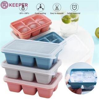 [cod/ship 24h] 6 Grids Modern Ice Cube Mould with Lid Non-toxic Blue Silicone Soft Bottom 【keeper】