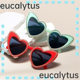 Eucalytus1 แว่นตากันแดด UV400 รูปหัวใจ ประดับเพชร สไตล์ฮิปฮอป วินเทจ สําหรับผู้หญิง