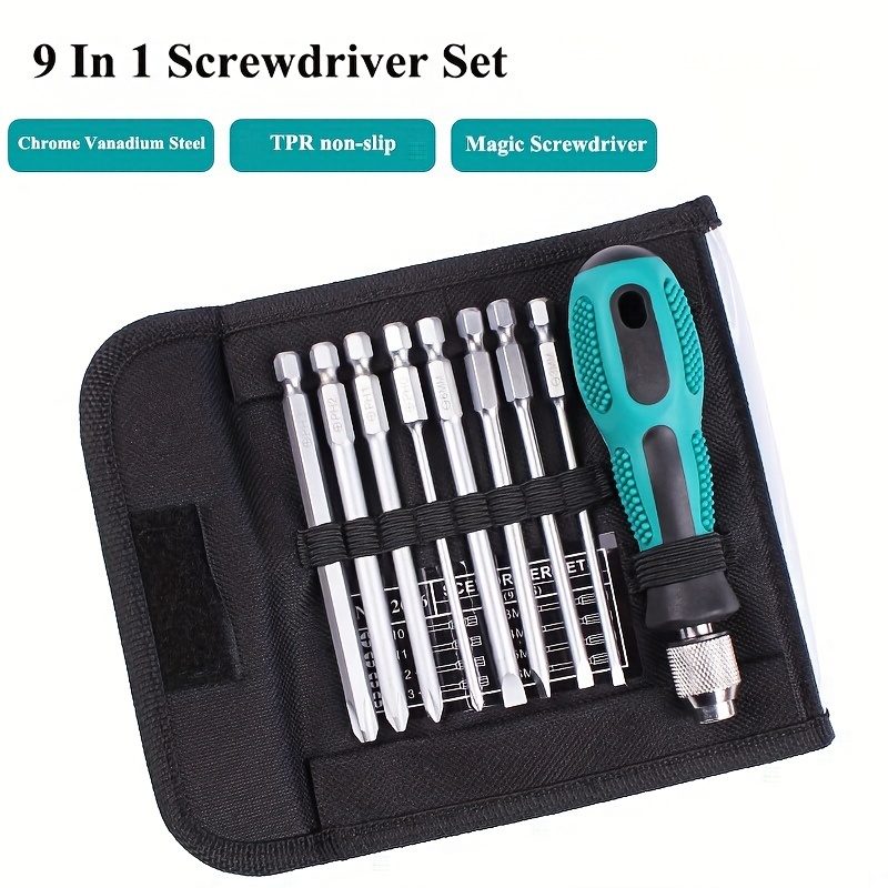 🏆🏆9PCS MAGNETIC 2 WAY SCREW DRIVER SET PHILLIPS PH0 SLOTTED 3MM SCREWDRIVER BITS HAND TOOL DIY