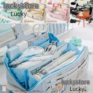 Lucky กระเป๋าดินสอ 10 ชั้น กันน้ํา จุของได้เยอะ แบบพกพา สีพื้น สําหรับโรงเรียน สํานักงาน