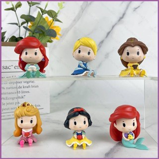 Sq2 โมเดลฟิกเกอร์เจ้าหญิง Ariel Bell Aurora Snow White Cinderella Q Version ของเล่นสําหรับเด็ก 6 ชิ้น