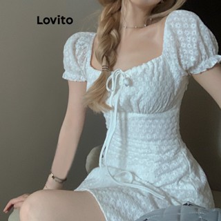 Lovito ชุดเดรสลําลอง ปักลายลูกไม้ สําหรับผู้หญิง LNA19160 (สีขาว)