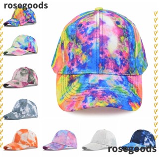 Rosegoods1 หมวกเบสบอล ผ้าฝ้าย พิมพ์ลายมัดย้อม ปรับได้ หลากสี สไตล์ฮิปฮอป