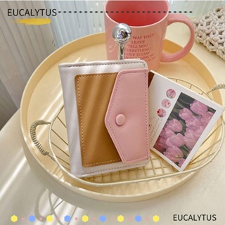 Eutus กระเป๋าสตางค์ ใบสั้น หนัง PU มีซิป ขนาดเล็ก สีตัดกัน แฟชั่นสําหรับผู้หญิง