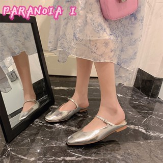 PARANOIA I   ใหม่ รองเท้าดินเนอร์สีเงินผู้หญิง Mary Jane Mules