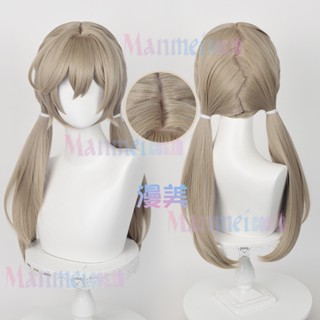 Manmei Game Honkai: Star Rail Qingque Cosplay Wig 65cm Long Light Linen Ponytail Wigs Heat Resistant Synthetic Wigs Ship in 24H