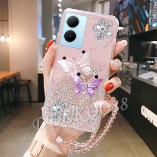 เคสโทรศัพท์มือถือ ลายผีเสื้อบินน่ารัก พร้อมสายคล้องมือ สําหรับ VIVO Y27 Y36 Y78 Y02T Y02A 5G 4G 2023 VIVOY27 VIVOY36 VIVOY78