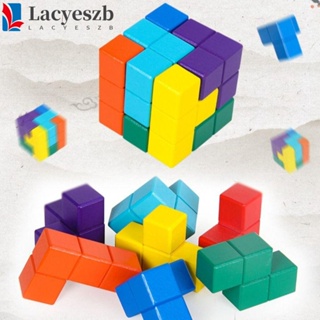 Lacyeszb Soma Cube ของเล่นไม้ เพื่อการเรียนรู้ พัฒนาตรรกะ เกมปริศนา Montessori สีสันสดใส สําหรับเด็กอนุบาล