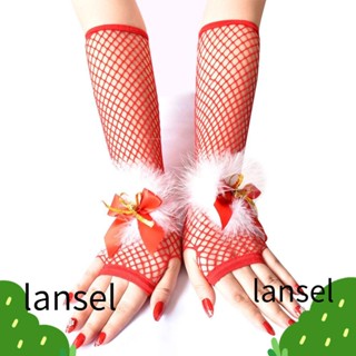 Lansel ถุงมือแขนยาว ยืดหยุ่น กลวง สีแดง สไตล์พังก์ สําหรับตกปลา ฮาโลวีน คริสต์มาส