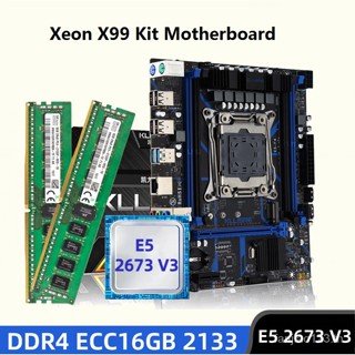 Kllisre X99 ชุดเมนบอร์ดคอมโบ LGA 2011-3 Xeon E5 2673 V3 CPU DDR4 16GB (2PCS 8G) 2133MHz ECC Memory