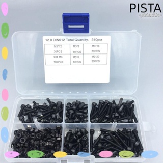 Pista ชุดสกรูเมตริก โลหะผสมเหล็ก เกรด 12.9 6 8 12 16 20 มม. น็อต และสลักเกลียว สีดํา สําหรับเครื่องพิมพ์ DIY 310 ชิ้น