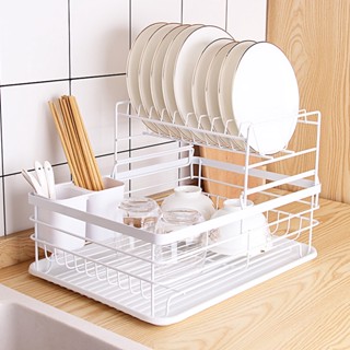 1Buycart ชั้นวางเครื่องใช้บนโต๊ะอาหาร Simple Iron Double Layer Plate Bowl Tableware Drain Rack for Kitchren