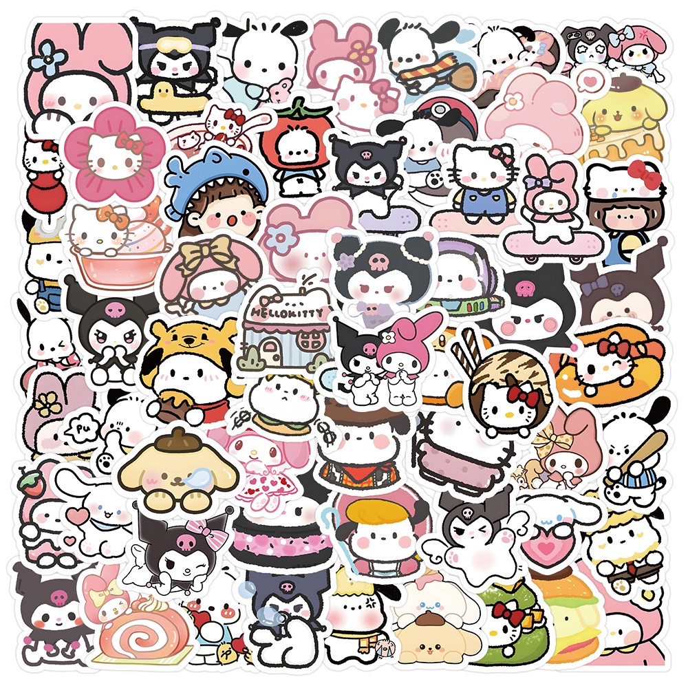 สติกเกอร์ ลายการ์ตูน Sanrio Mixed Mymelody Cinnamoroll Hello Kitty Pochacco Kuromi น่ารัก สําหรับตกแต่ง 100 ชิ้น