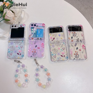 Jiehui เคสโทรศัพท์มือถือ เพ้นท์มือ ลายดอกไม้ สีน้ํา แฟชั่น สําหรับ Samsung Z Flip5