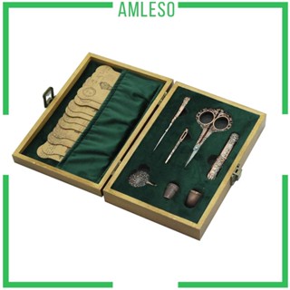 [Amleso] ชุดกรรไกรเย็บปักถักร้อย นกฮูก ที่สนเข็ม พร้อมกล่องเก็บไม้ อเนกประสงค์ สําหรับช่างตัดเสื้อ ปักครอสติช