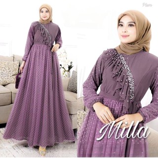 - Milla Dress Maxy Gamis Muslim Women Babydoll Mix Tile Dot Premium Invitation Party Dress