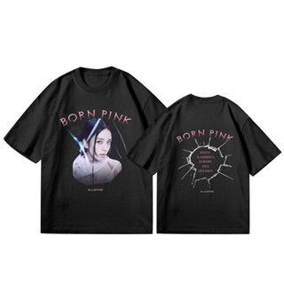 เสื้อยืดแขนสั้นลําลอง ผ้าฝ้าย ทรงหลวม พิมพ์ลาย KPOP BLACKPINK BORN PINK World Tour JISOO พลัสไซซ์ แฟชั่นฮาราจูกุ สไตล์เก