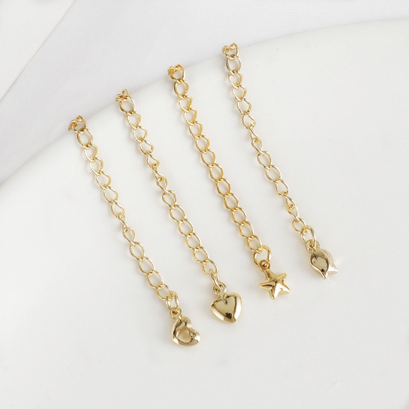 สร้อยคอโซ่ทองแดง ชุบทอง 14K จี้รูปดาวห้าแฉก หัวใจ เครื่องประดับ DIY