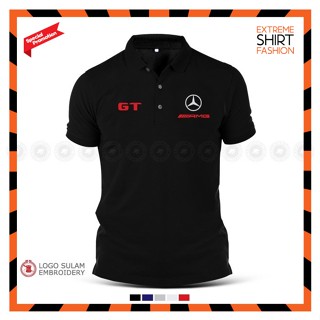 เสื้อยืดโปโล ผ้าฝ้าย พิมพ์ลายโลโก้ Mercedes Benz AMG GT SLS Grand Tourer Coupe R GLA45