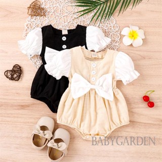 Babygarden-0-18m ชุดรอมเปอร์ แขนสั้น คอกลม ประดับโบว์ ฤดูร้อน ลําลอง สําหรับเด็กผู้หญิง ใช้ได้ทุกวัน