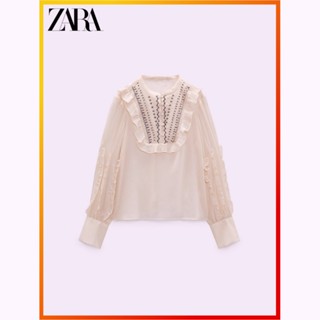 Zara ฤดูใบไม้ผลิ / ฤดูร้อน ใหม่ บาง ระบาย ดอกไม้ ปัก เสื้อด้านบน ผู้หญิง 7200030 052