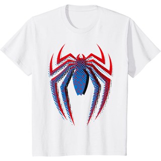 เสื้อยืดแขนสั้นเสื้อยืดผ้าฝ้ายพรีเมี่ยม เสื้อยืด พิมพ์ลายโลโก้ Marvel Spider-Man DotS-5XL