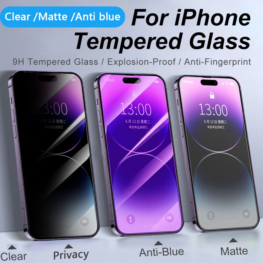 ฟิล์มกระจกนิรภัยกันรอยหน้าจอ เนื้อแมตต์ ป้องกันแสงสีฟ้า สําหรับ iPhone 14 15 13 12 11 Pro Max Mini 14 15 Plus