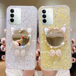 In Stock 2023 New Phone Case เคส VivoV27 VIVO V27e V27 Pro 5G Casing with Bowknot Diamond Makeup Mirror Silicone High Flash Soft Case for VIVO V27 5G เคสโทรศัพท