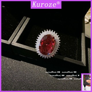 Kuroze แหวนทับทิม ประดับเพชร สีแดง หรูหรา สไตล์เจ้าหญิง