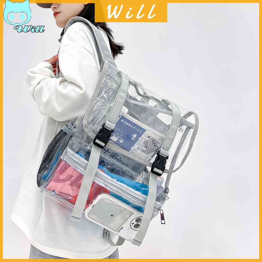 กระเป๋าเป้สะพายหลัง PVC แบบใส จุของได้เยอะ สไตล์สปอร์ต สําหรับผู้หญิง และผู้ชาย