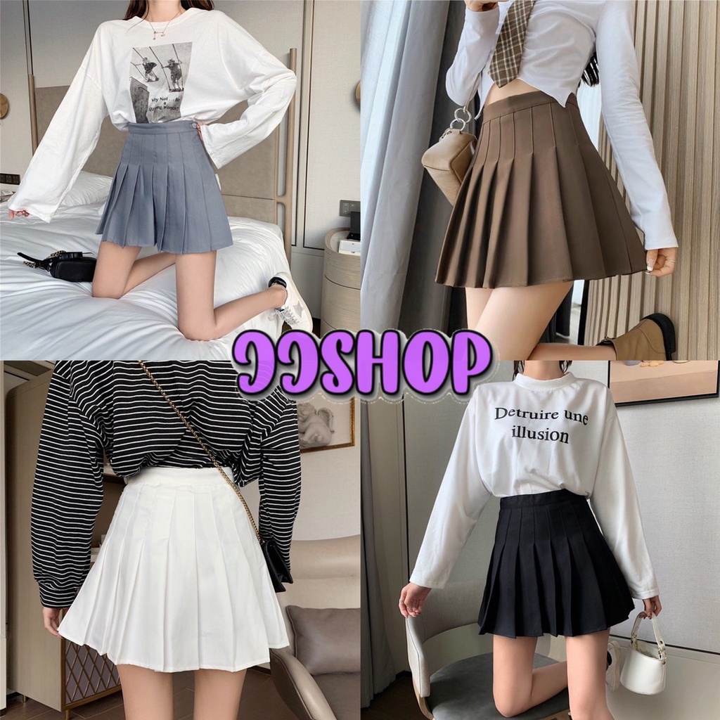 JJ shop พร้อมส่ง กระโปรงสั้น ทรงนักเรียนญี่ปุ่น คิ้วท์ๆใส่สบาย มีซับในผ้าบางๆ "8588" -NZ