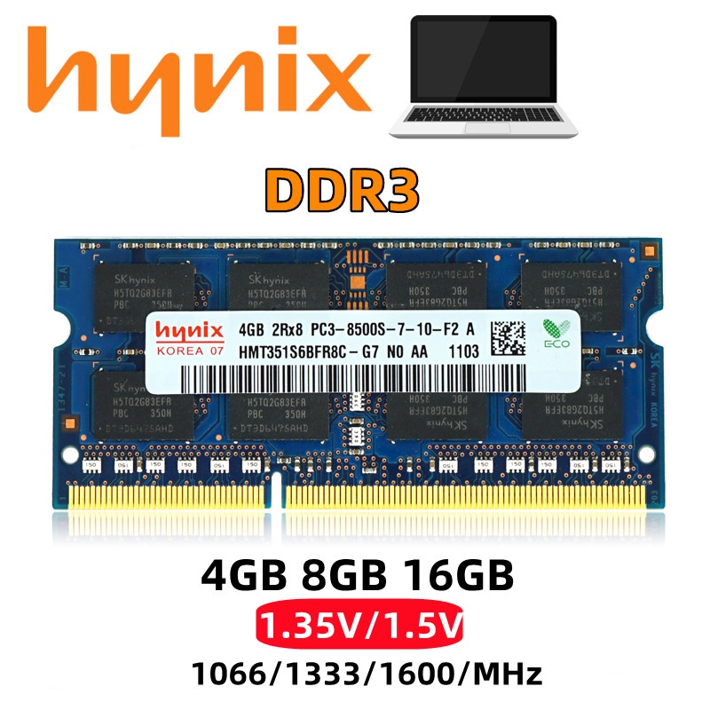 【100% Brand 】แรมหน่วยความจําแล็ปท็อป Hynix DDR3 DDR3L 4GB 8GB 16GB Sodimm 1333Mhz 1600Mhz PC3L 12800S 1.35V 1.5V