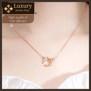 (พร้อมจัดส่ง) เครื่องประดับ jewelry สร้อยคอ necklace สร้อยคู่ ฝังเพชร สร้อยเงิน for lover สร้อยคู่รัก rose gold