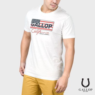 GALLOP : เสื้อยืดผ้าคอตตอนพิมพ์ลาย Graphic Tee รุ่น GT9105 สีขาว