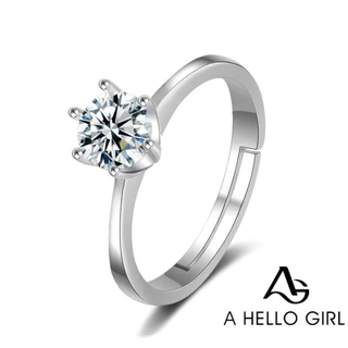 A HELLO GIRL S925 แหวนหมั้นแต่งงาน ประดับเพชร หกเหลี่ยม สไตล์คลาสสิก ของขวัญ สําหรับผู้หญิง