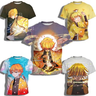 เสื้อยืดคอกลม แขนสั้น พิมพ์ลายการ์ตูนอนิเมะ Demon Slayer ทรงหลวม ระบายอากาศ เหมาะกับของขวัญวันเกิด แฟชั่นฤดูใบไม้ผลิ และฤดูร้อน สําหรับเด็ก