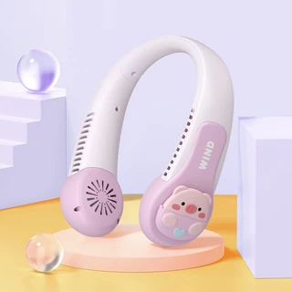 พร้อมส่ง!!พัดลมคล้องคอลายการ์ตูน พัดลมพกพา พัดลมห้อยคอ ไม่ต้องถือ 1200m พัดลมระบายความร้อน ชาร์จUSB ปรับลมได้ 3 ระดับ