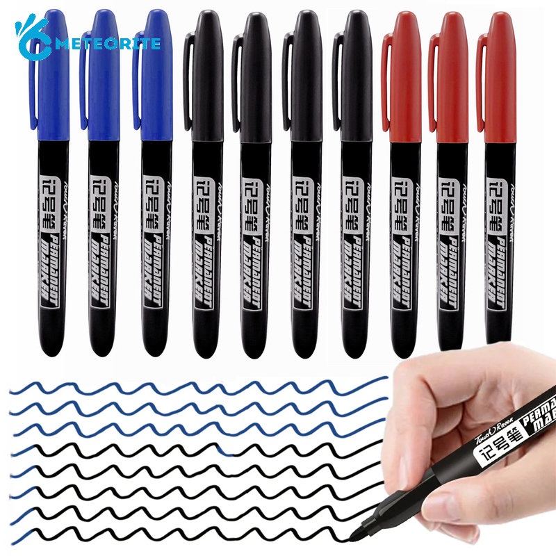 ปากกามาร์กเกอร์ถาวร หัวขนาดใหญ่ ไม่ซีดจาง กันน้ํา สีดํา น้ําเงิน แดง