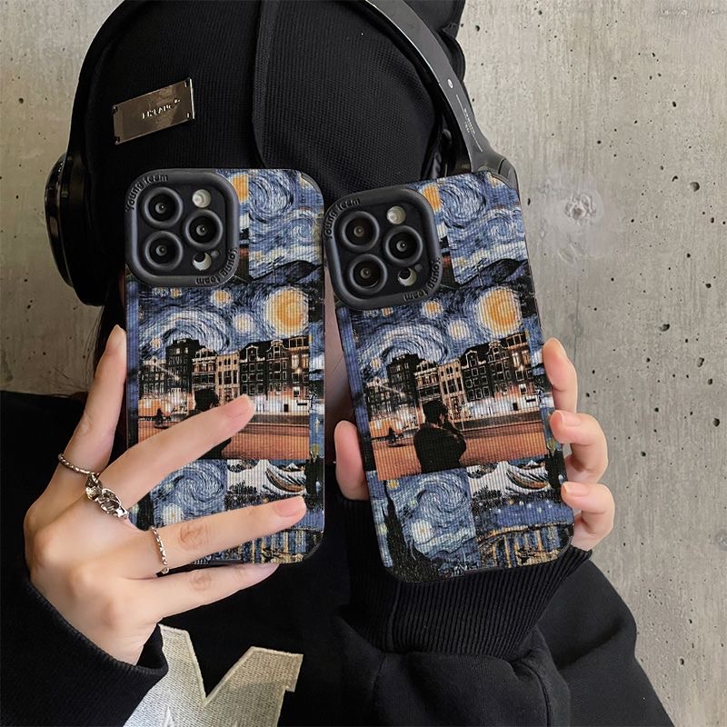 เคสโทรศัพท์มือถือหนังแกะนิ่ม กันกระแทก ลายภาพวาดสีน้ํามัน Van Gogh สําหรับ Iphone 11Pro MAX 14 PRO MAX 11 12 13 6 7 8plus XR Xmax 15promax
