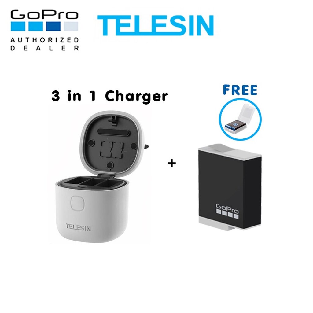 GoPro 11 / 10 / 9 Telesin Allin Box 3 in 1 Charger & Card Reader & Storage Box + Enduro Battery (No 