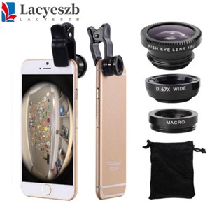 Lacyeszb Fisheye เลนส์โทรศัพท์มือถือ มุมกว้าง 0.67X แบบพกพา 3 in 1 พร้อมคลิปหนีบ อุปกรณ์เสริม